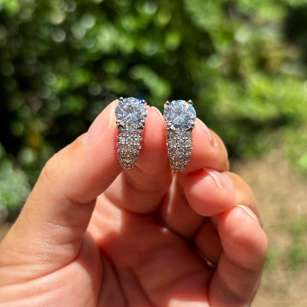 18K White Gold Plated Stainless Steel Diamond Hoop Earrings
